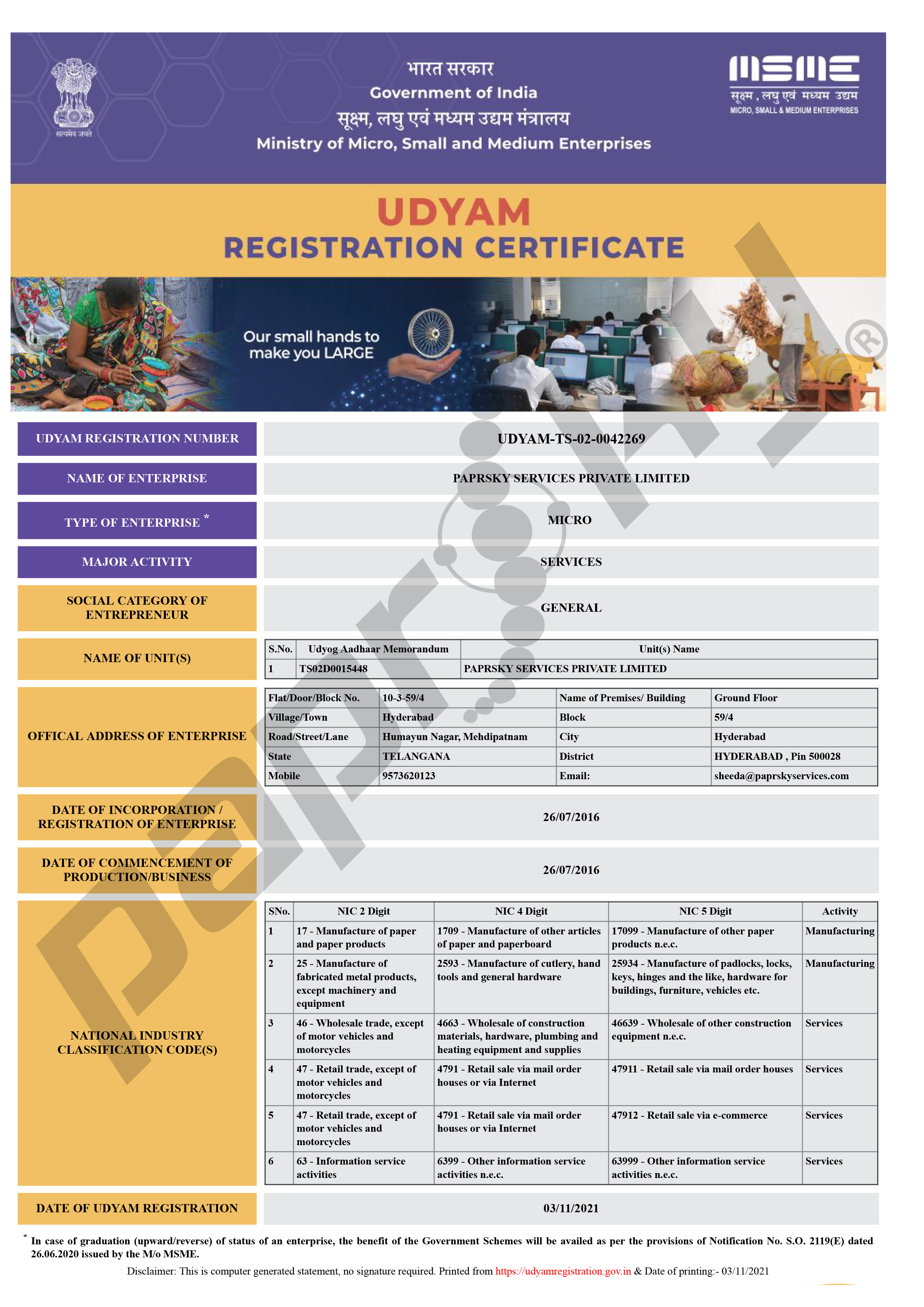 Udyam – MSME Registration